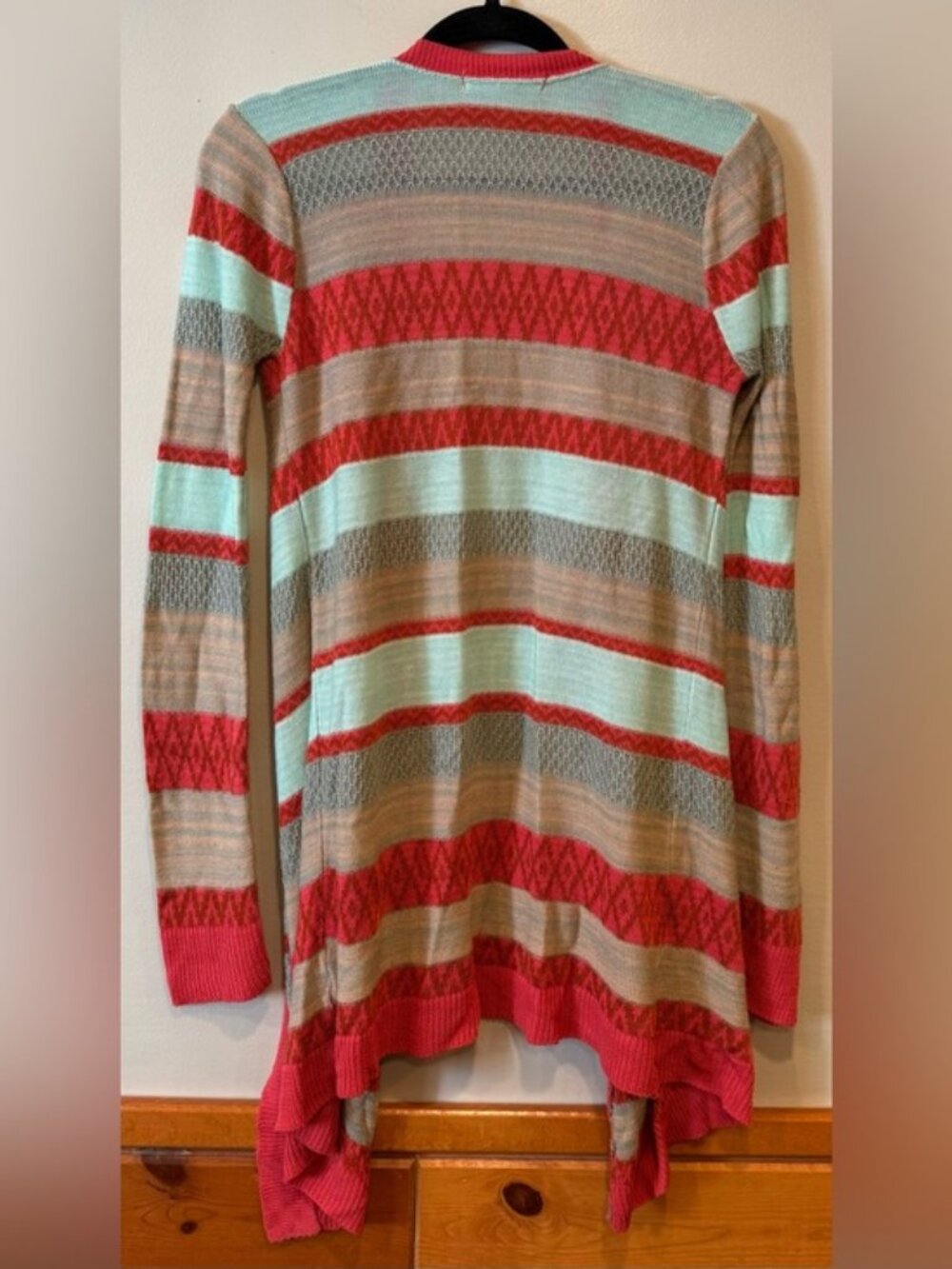 SAY WHAT? NY Striped Open Front Waterfall Cardigan Women's Large